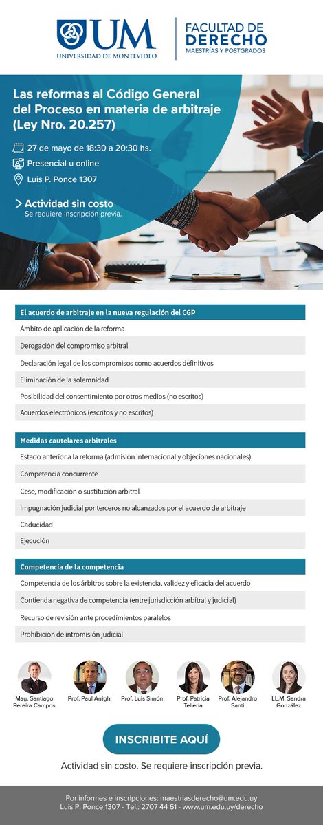 Santiago Pereira Campos (@santiagopcampos) on Twitter photo Las reformas al CGP en materia de arbitraje serán tratadas en esta actividad sin costo, previa inscripción. Todos invitados! <a href="/UMderecho/">Derecho UM</a> Las reformas al CGP en materia de arbitraje serán tratadas en esta actividad sin costo, previa inscripción. Todos invitados! <a href="/UMderecho/">Derecho UM</a>
