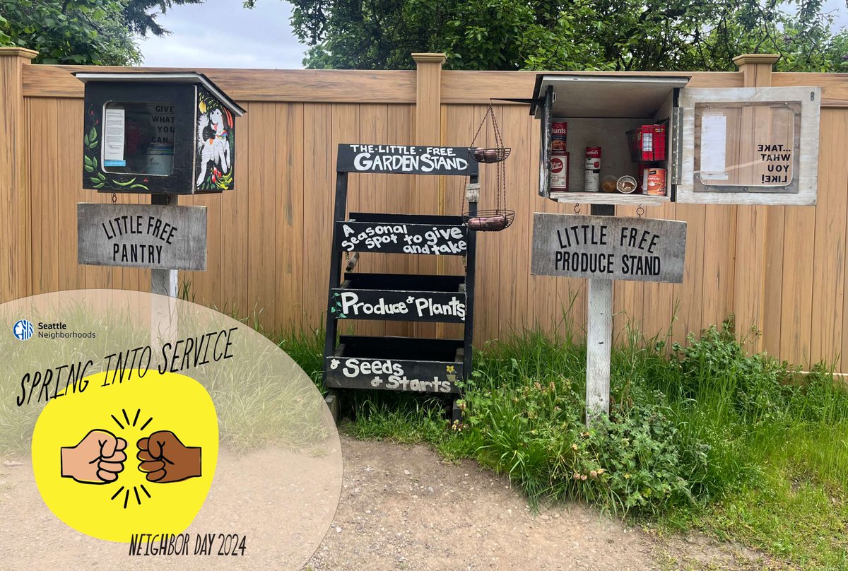 SeaNeighborhood's tweet image. You know that little free library, pantry, or plant stand you always see in your neighborhood? Consider packing up some items to restock it next time you are out and about! #NeighborDay #SpringIntoService