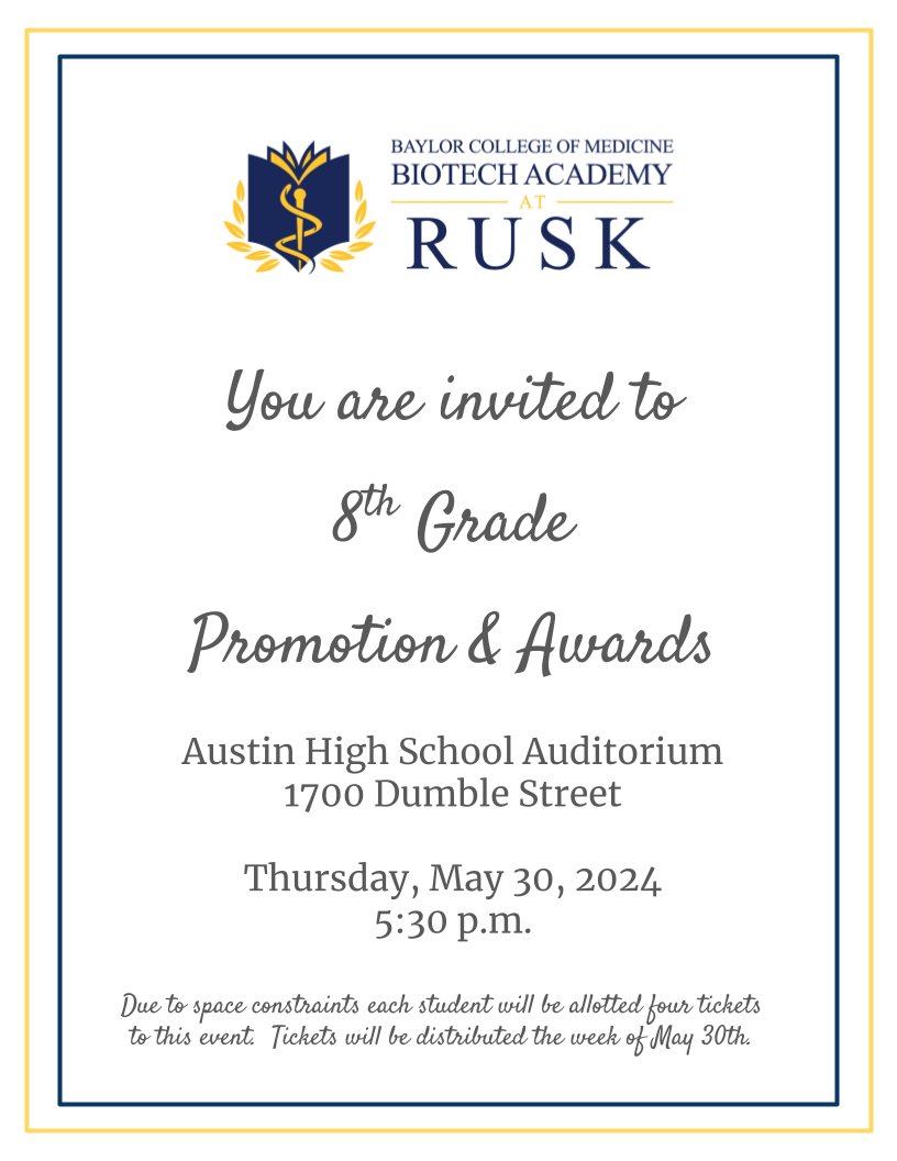 8th Grade Promotion and Awards 🏆, 5/30 @ 5:30, Austin HS Auditorium 🙌