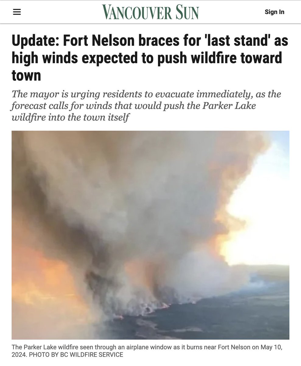 It’s May. Wildfires already driving people from their homes, threatening the entire town of #FortNelson. How much worse is this summer going to get? Coal, oil and gas companies should be paying firefighting costs. They are responsible. vancouversun.com/news/local-new…