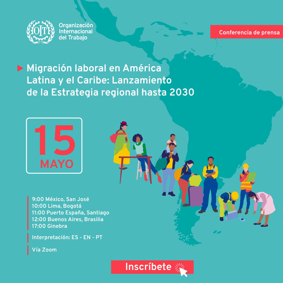 ¿Cómo responder a los múltiples desafíos y maximizar las enormes oportunidades de la #MigraciónLaboral en #ALC🌎? #SaveTheDate Conéctate este🗓️miércoles 15 de mayo a la #ConferenciaDePrensa ⏰9am🇲🇽🇨🇷| 10am🇵🇪🇨🇴| 11am 🇹🇹🇨🇱| 12m🇦🇷🇧🇷 🗣️ESP-ENG-PORT Registro➡️ilo.org/es/meetings-an…