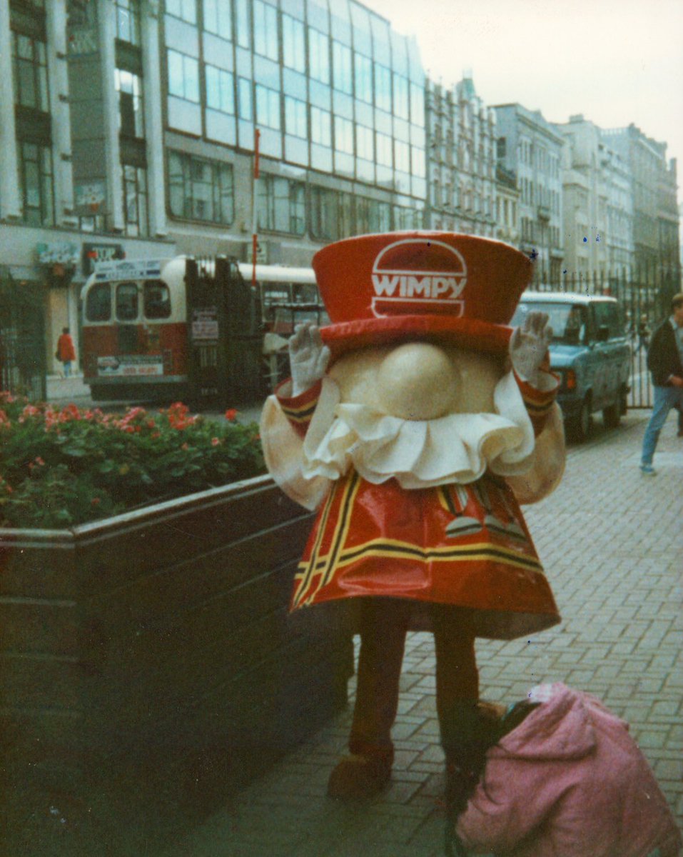 Mr Wimpy. Outside the Wimpy. Donegall Place, Belfast. August 1988.