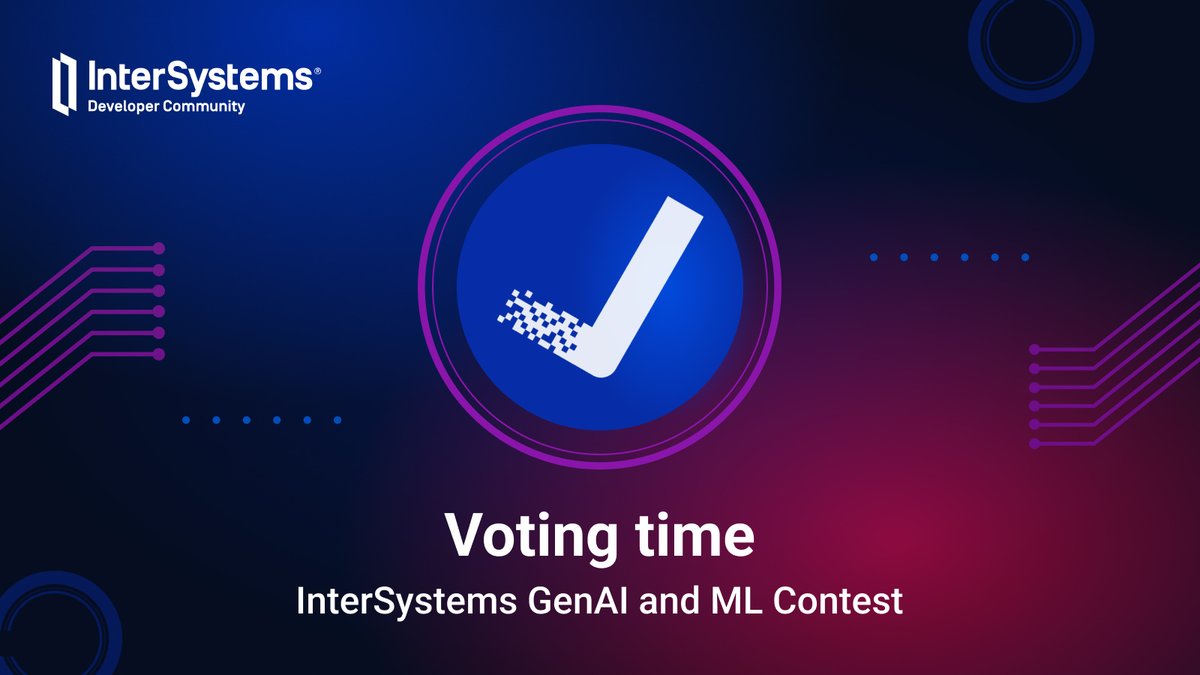 🗳️ It's decision time! This is your opportunity to choose the most futuristic Vector Search, #GenAI or ML solutions from the @InterSystems Contest. Your vote determines the winners, so make your voice count! 👇 Cast your vote now: openexchange.intersystems.com/contest/36