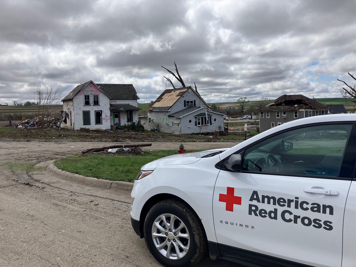 This is Jamie Calhoon’s home after a tornado barreled through her neighborhood in Minden, Iowa, on April 26. A total of 24 tornadoes were reported to have struck the state that day. Jamie remembers being home with her two dogs when it all happened. They managed to reach the