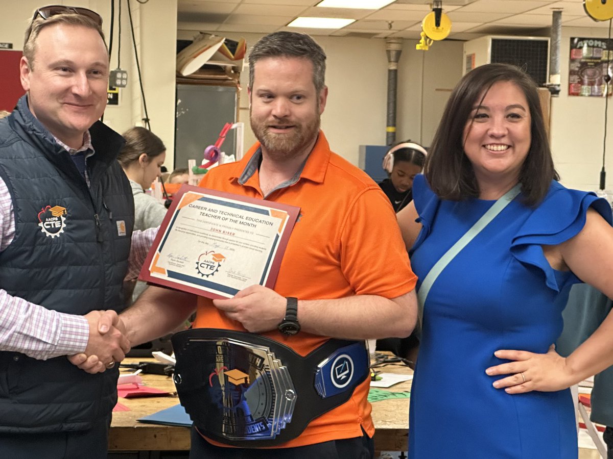Congratulations to John Kiser for winning CTE Teacher of the Month for AACPS! We appreciate the work you do each and every day! #AACPSCTE #BelongGrowSucceed #AACPSAwesome #PatriotPride ❤️🤍💙
