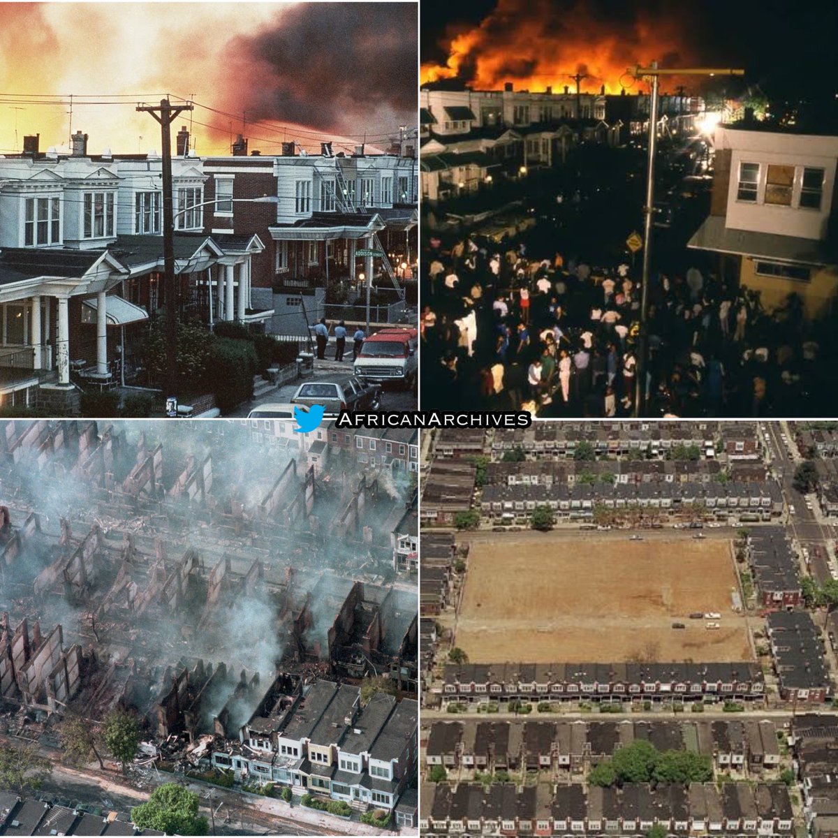 On this day in 1985, Philadelphia Police Department dropped a bomb onto a residential home occupied by the MOVE Organization. The Fire Department let the fire burn out of control, destroying 61 homes over two city blocks. 11 people died including 6 children THREAD