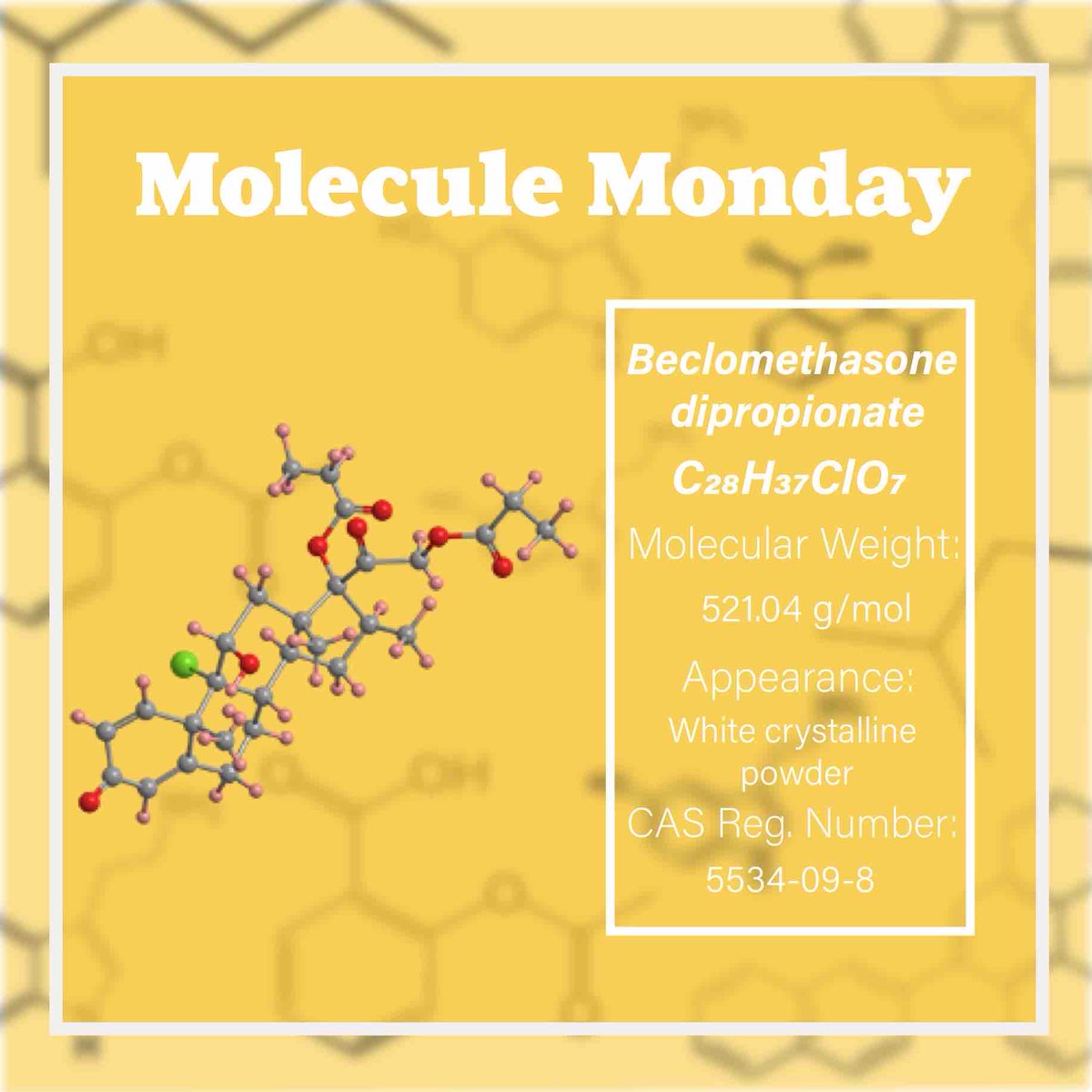 Do you know about Beclomethasone dipropionate, which is a versatile medication? Learn more about this molecule at acs.org/molecule-of-th…. Images used in this post are from asc.org.