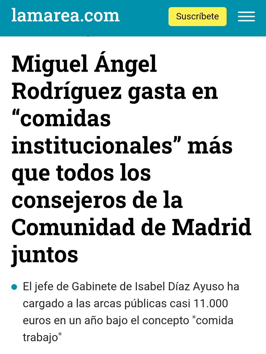 DiegoRBCA's tweet photo. Miguel Ángel Rodríguez, jefe de gabinete de Ayuso:

11.000 euros al año en "comidas de trabajo".

Tu abuelo:

7,29 euros al día por las tres comidas. https://t.co/fYoM04BbjG