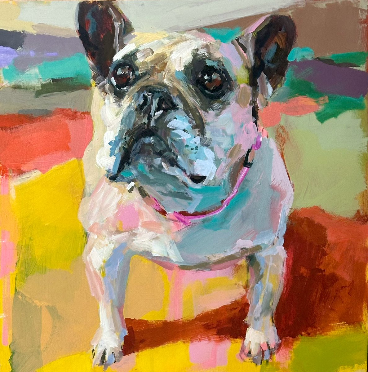 Park dog no 3 - Bud. She’s an old girl of 12 years and a bit wobbly on her hind legs. A little cutie, she taps me on the foot with her front paw when she wants a pat. 🥰 #acrylicpainting #ArtistOnTwitter