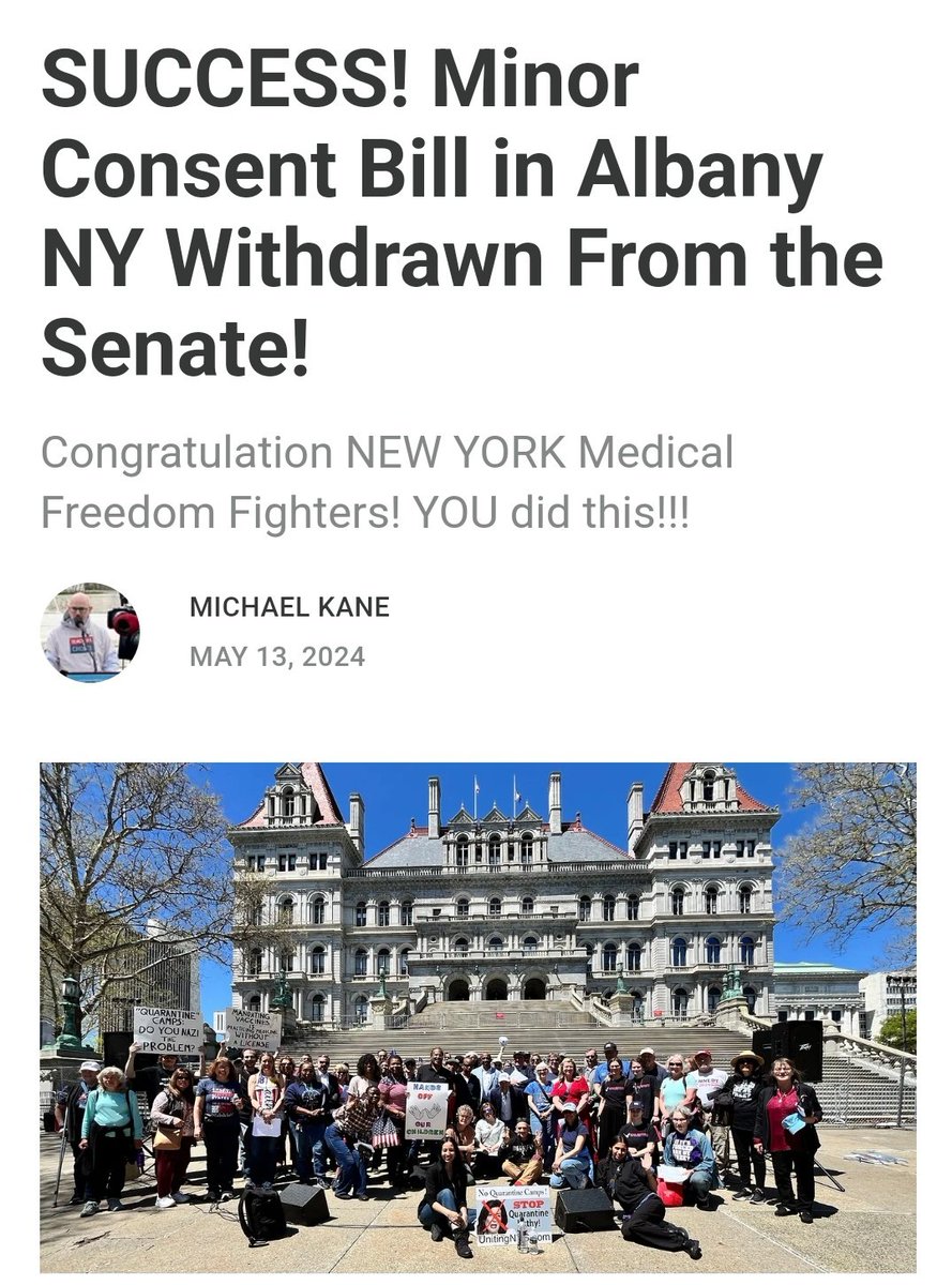 SUCCESS! Minor Consent Bill in Albany NY Withdrawn From the Senate! Congratulation NEW YORK Medical Freedom Fighters! YOU did this!!! 👉 teachersforchoice.substack.com/p/success-mino…