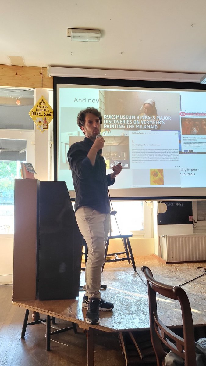 Caroline (@caromedchem) on Twitter photo Today at Cafe Boekowski for <a href="/pintofscienceBE/">Pint of Science BE</a> in Antwerp Ermanno and Andrea showed us how they use physics and chemistry to understand how master painting degradates and how to avoid that !
#pint24 Today at Cafe Boekowski for <a href="/pintofscienceBE/">Pint of Science BE</a> in Antwerp Ermanno and Andrea showed us how they use physics and chemistry to understand how master painting degradates and how to avoid that !
#pint24