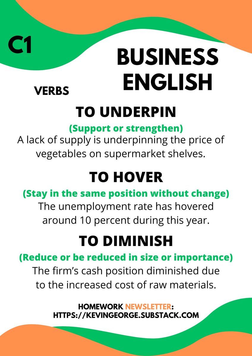 NEW Business English Post 212!
Useful advanced C1 verbs and example business sentences 🖊️
From Business English Bits Homework Newsletter📧
See link in bio or comments ⬇️
#vocabulary #LearnEnglish #Englishgrammar #english #LanguageLearning #TOEFL #英語日記 #twinglish #ESL