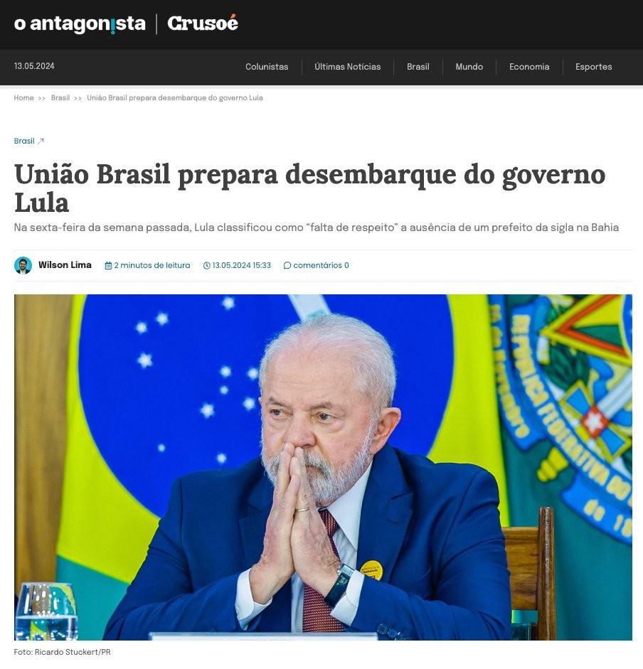 Partidos do centrão, com relevância como União Brasil (antigo PFL e DEM) sinalizam um movimento para o fim do mandato de Lula.

Como disse antes, o vice, que lá foi colocado pra isso mesmo, está no aquecimento.