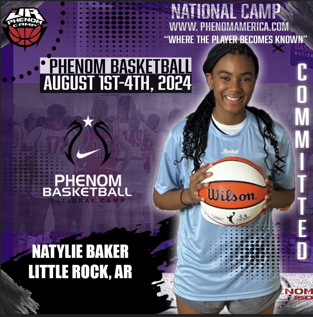 Phenom Basketball is Excited to announce that Natylie Baker from Little Rock, Arkansas will be attending the 2024 Phenom National Camp in Orange County, Ca on August 1-4! #Phenomnationalcamp #Jrphenom #Phenom150 #Gatoradepartner #wheretheplayerbecomesknown