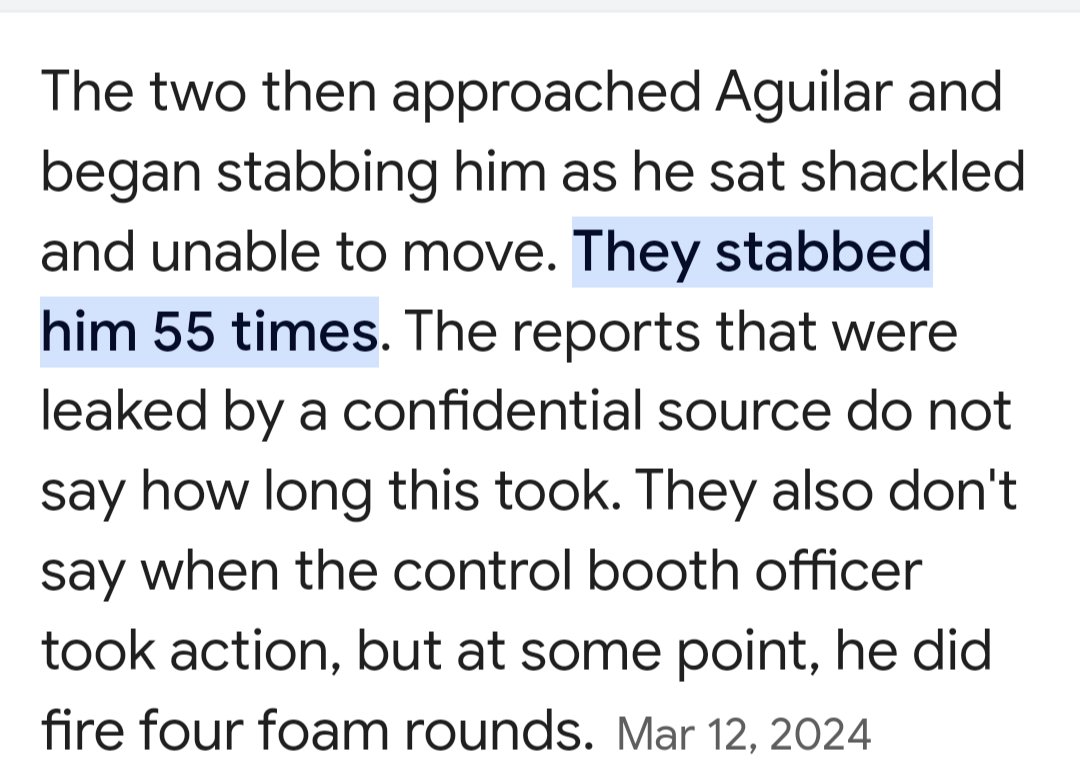 Luis Aguilar. #1
Stabbed 55 times, secured in a Restraint Chair. The stabbing took abit over 1 minute (I verified with source at KQED).
Hold CDCR Accountable 💥👇