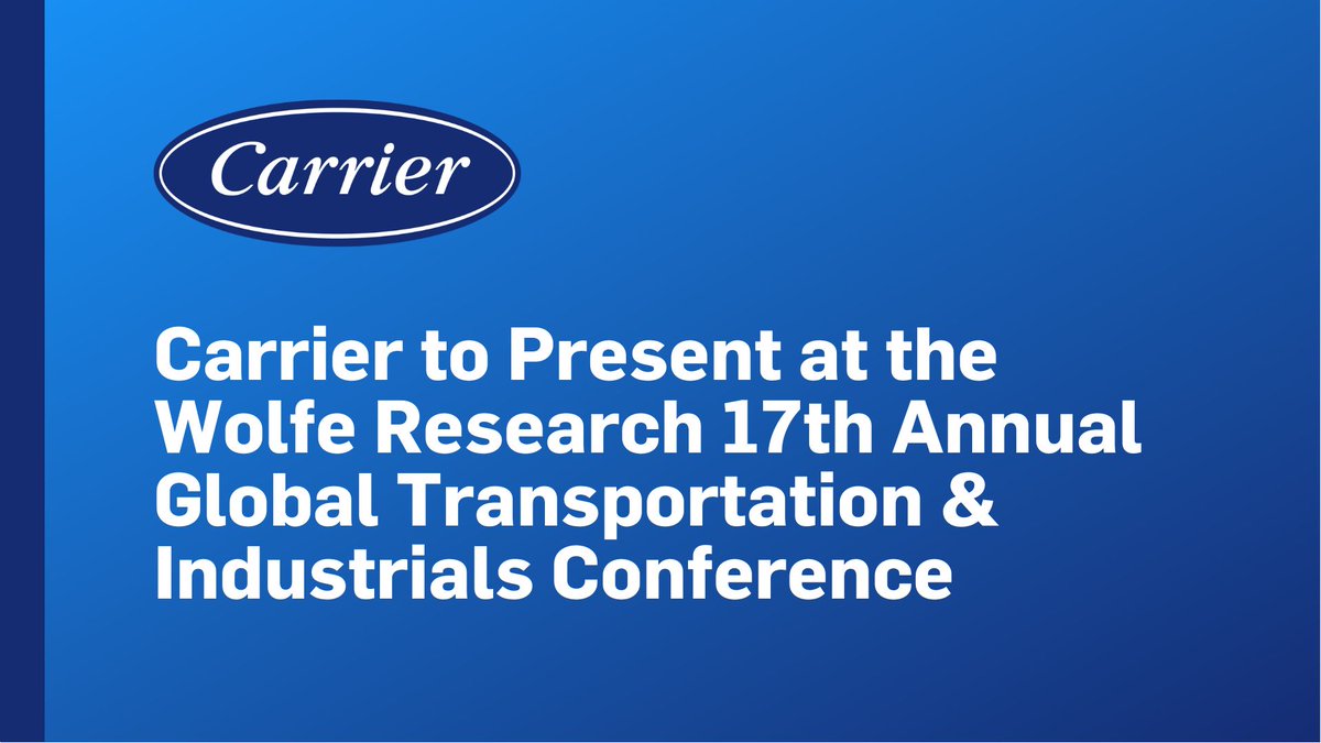 Carrier Global Corporation (NYSE:CARR) Chairman & CEO David Gitlin and Senior Vice President & CFO Patrick Goris will speak at the Wolfe Research 17th Annual Global Transportation & Industrials Conference on Tuesday, May 21, 2024 at 12:20 p.m. ET. on.carrier.com/3K0d4ly