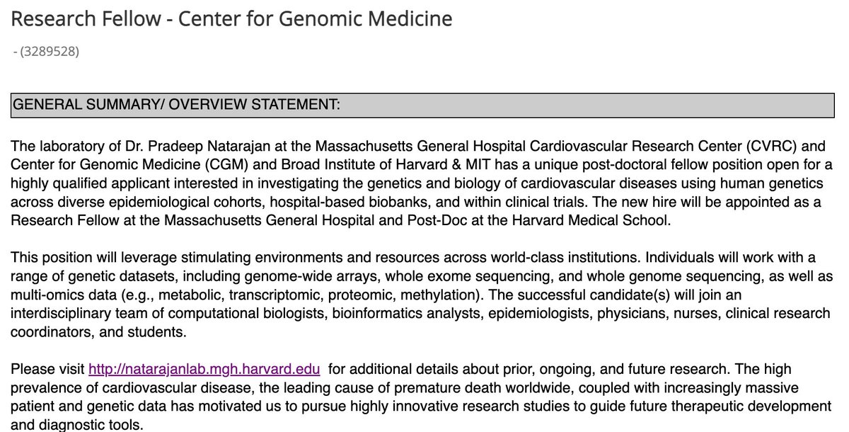 🔥 Hiring a funded postdoctoral fellow position in human genetics! Come join us @CGM_MGH @broadinstitute @harvardmed! 🔥 Apply: partners.taleo.net/careersection/…