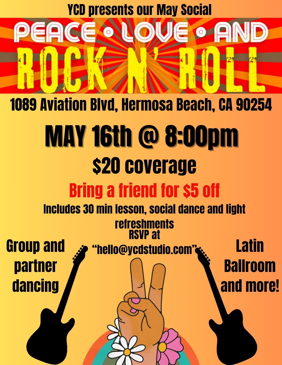 What's happening??? 

A ROCKIN' FLOWER POWER dance social!! 

Join us this Thursday for music, dancing, light refreshments and community! 

RSVP here: partiful.com/e/1sZ9cIYaKhFk…