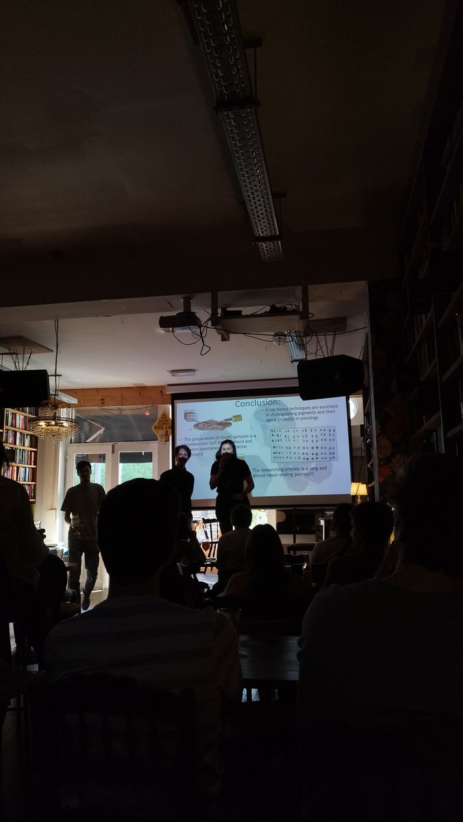 Miranda Lastra Osua (@mirandalastra) on Twitter photo It's on! What a great evening at Café Boekowski for <a href="/pintofscienceBE/">Pint of Science BE</a> ✨
Thanks to Ermanno and Andrea we learnt how pigments in paintings degrade with time and how understanding the chemistry of this process is changing restoration science 🎨 🖌️ #pint24
pintofscience.be/antwerp It's on! What a great evening at Café Boekowski for <a href="/pintofscienceBE/">Pint of Science BE</a> ✨
Thanks to Ermanno and Andrea we learnt how pigments in paintings degrade with time and how understanding the chemistry of this process is changing restoration science 🎨 🖌️ #pint24
pintofscience.be/antwerp