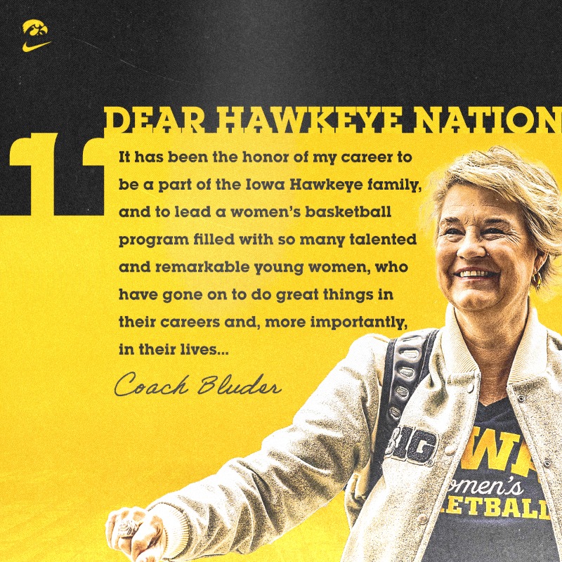 IowaWBB's tweet photo. Dear Hawkeye Nation... 

A letter from Lisa Bluder 📝⤵️

#Hawkeyes