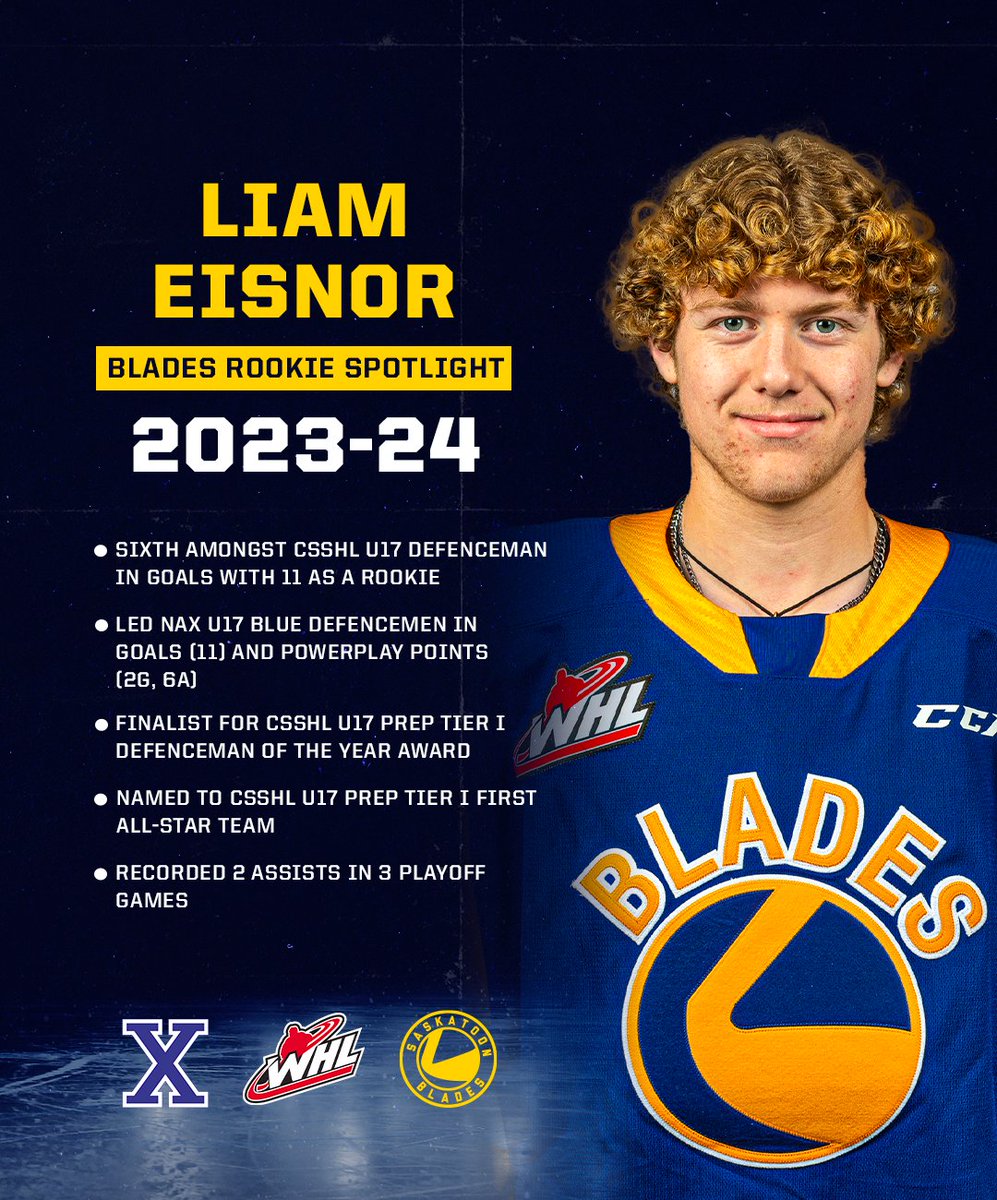 Drafted 85th overall by the Blades in the 2023 @TheWHL Prospects Draft, defenceman Liam Eisnor turned heads in his rookie season with @NAXHockey U17