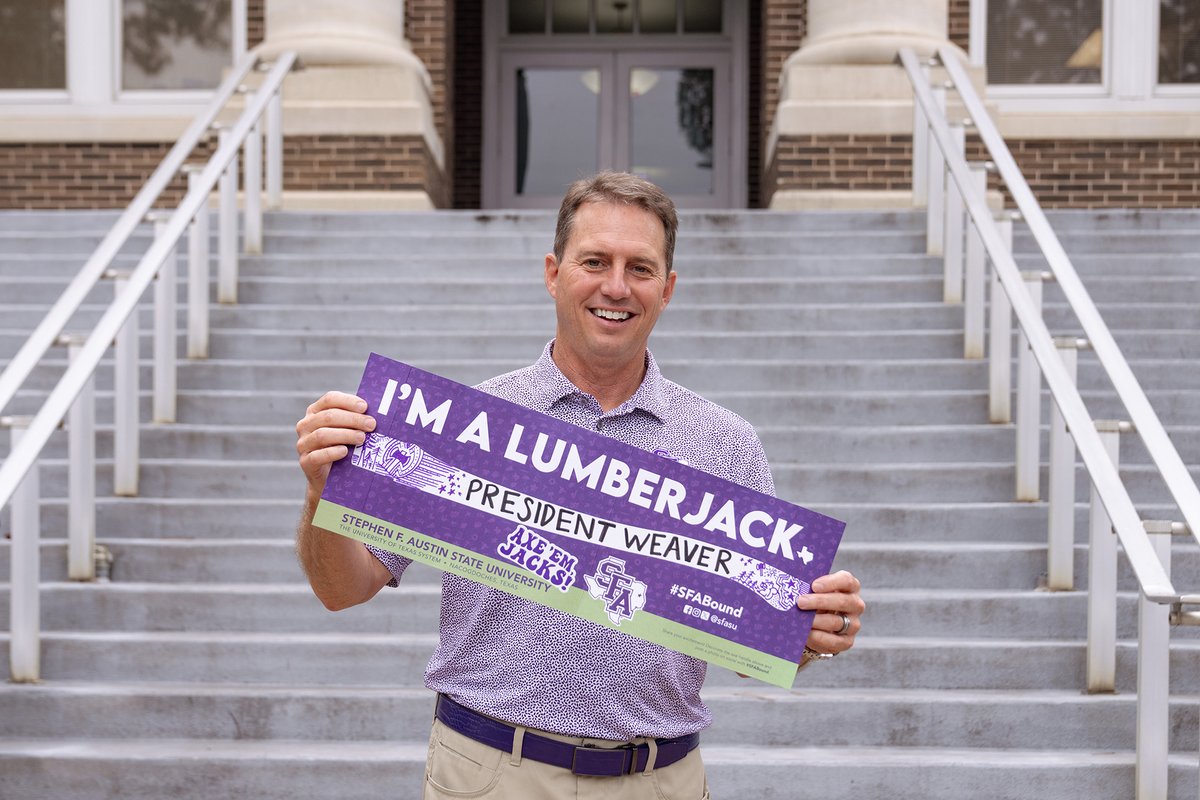Let's give a warm Lumberjack welcome to Dr. Neal Weaver on his first day serving as our university's 11th president! We're beyond excited to embark on this journey with President Weaver in shaping the future of SFA together. Axe 'em, Jacks! 🪓💜🎉 #SFAPresidentWeaver #AxeEm