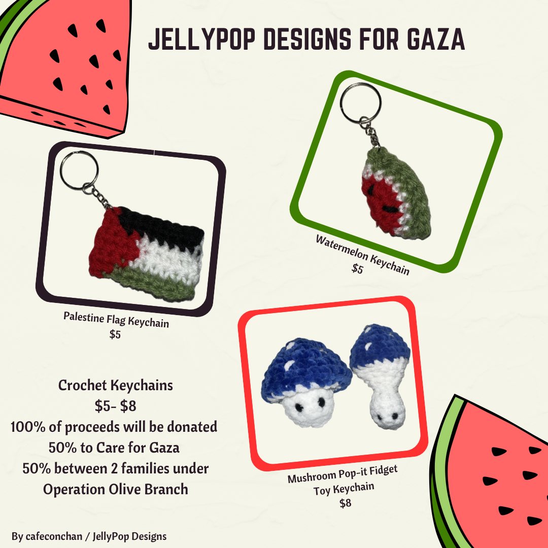 Hi everyone! I had planned to open a crochet store in June but decided to open early to create a donation fund for Palestine! 100% of all proceeds will be donated. I will post both 'revenue' proof and donation proof! You can order through the link below!