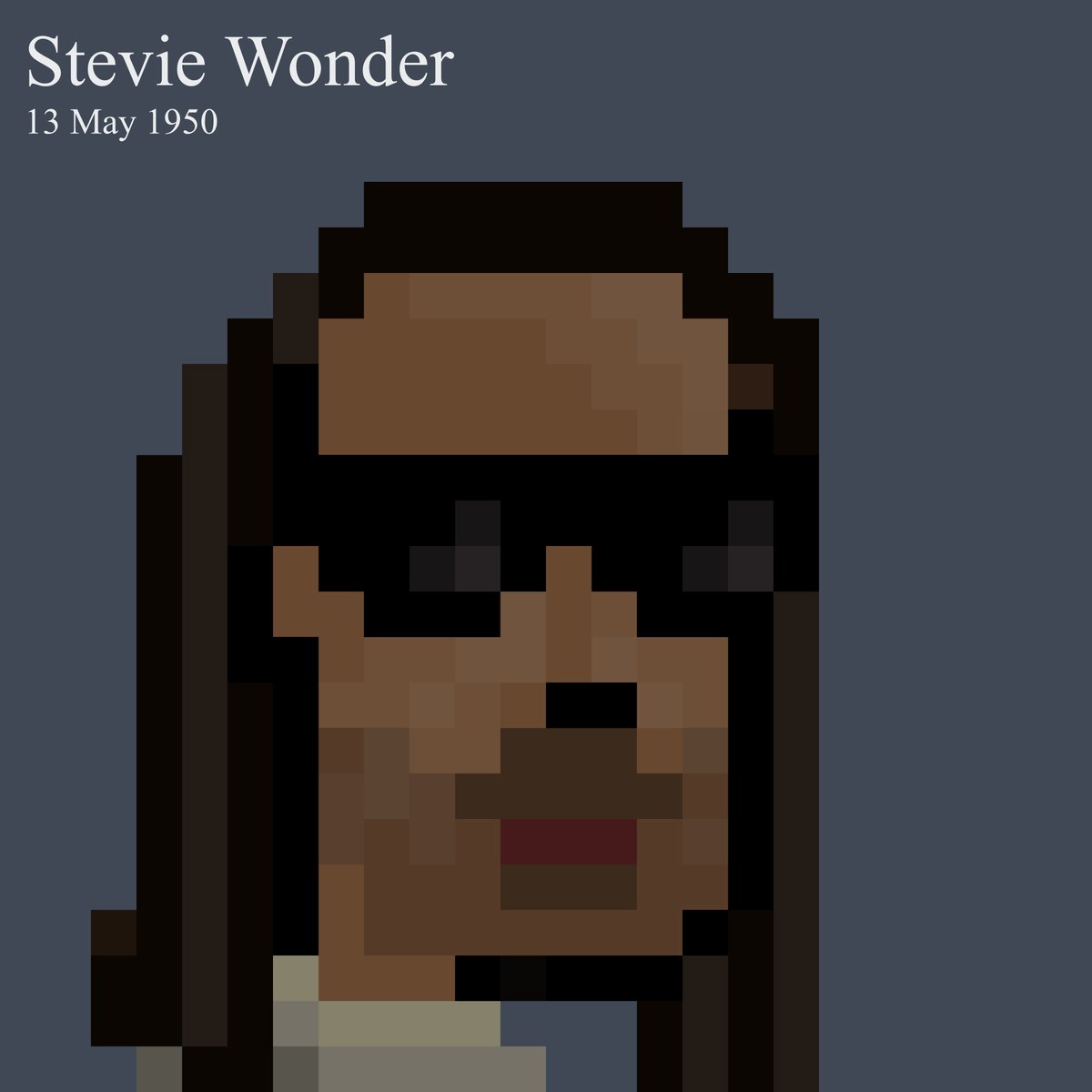 punkpedia.org/Stevie-Wonder

🥳❤️

#StevieWonder #NFTArt #PixelPortrait #MusicLegend #Inspirational #SoulMusic