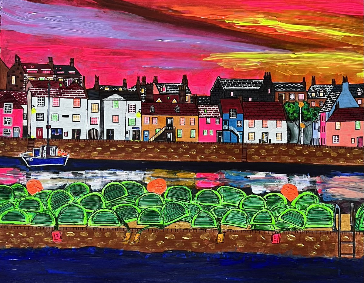 Will be back with new art at the end of May. I’ll leave you with this sold painting: ‘Kaleidoscope Hamlet’, St Monans, East Neuk. 🏴󠁧󠁢󠁳󠁣󠁴󠁿 If you would like to see a timeline that’s a diary of my Artworks (r/ts from here), I’ve a more clearer space, it’s @Artyplots