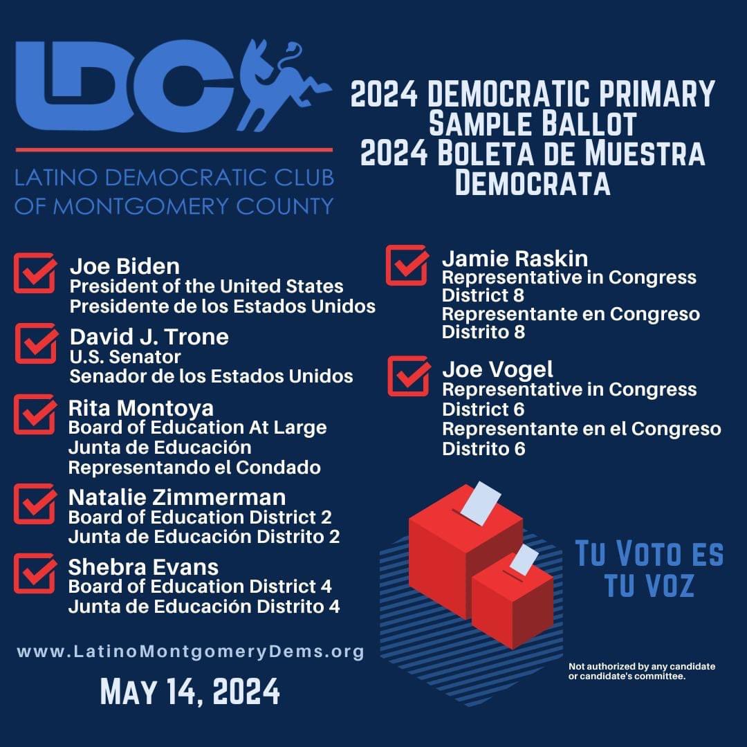 MoCo Latino Dems (@mocolatinodems) on Twitter photo 🚨Tomorrow is the big day to Vote! Visit elections.maryland.gov/elections/Vote… for more info and where to find your polling place. 
#VotoLatino2024 #LatinoVoteMatters #Vota2024 #PrimariasMaryland2024 #YoVoto #MiVotoLatino #LatinoVoice #VOTEMD2024 🚨Tomorrow is the big day to Vote! Visit elections.maryland.gov/elections/Vote… for more info and where to find your polling place. 
#VotoLatino2024 #LatinoVoteMatters #Vota2024 #PrimariasMaryland2024 #YoVoto #MiVotoLatino #LatinoVoice #VOTEMD2024
