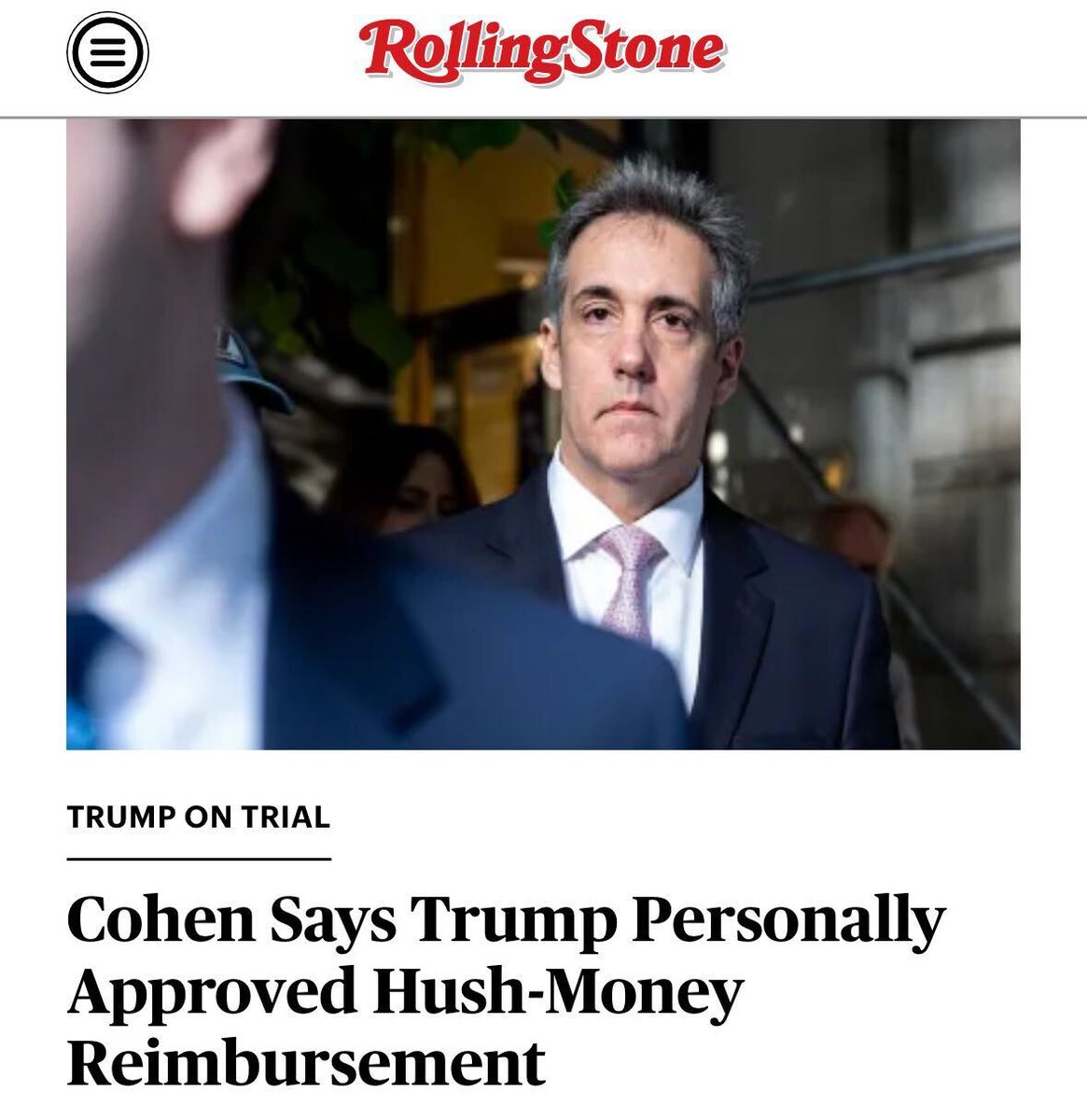 Michael Cohen testified that Trump signed off on the hush-money reimbursement plan at the center of his criminal trial. “He approved it and turned around and said it’s gonna be one heck of a ride in D.C.' More: rollingstone.com/politics/polit…