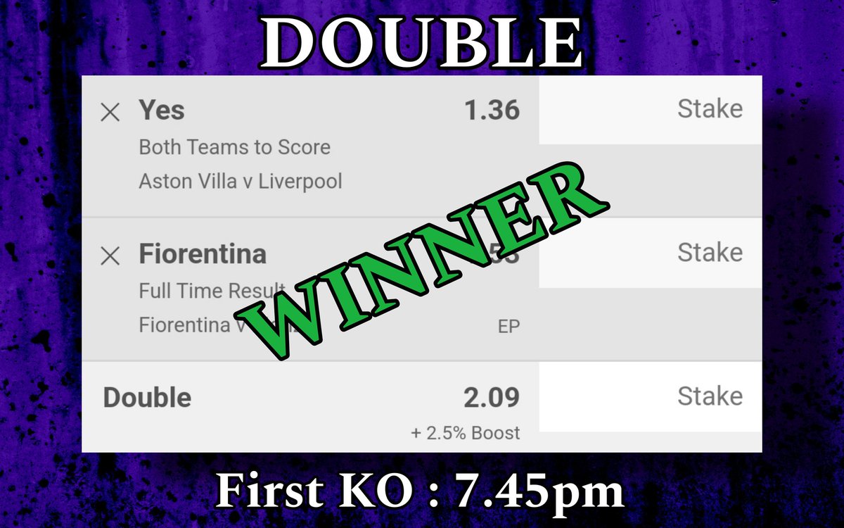 WINNER 🏆

@ 2.09

#Double #Tips #Betting #Bets
