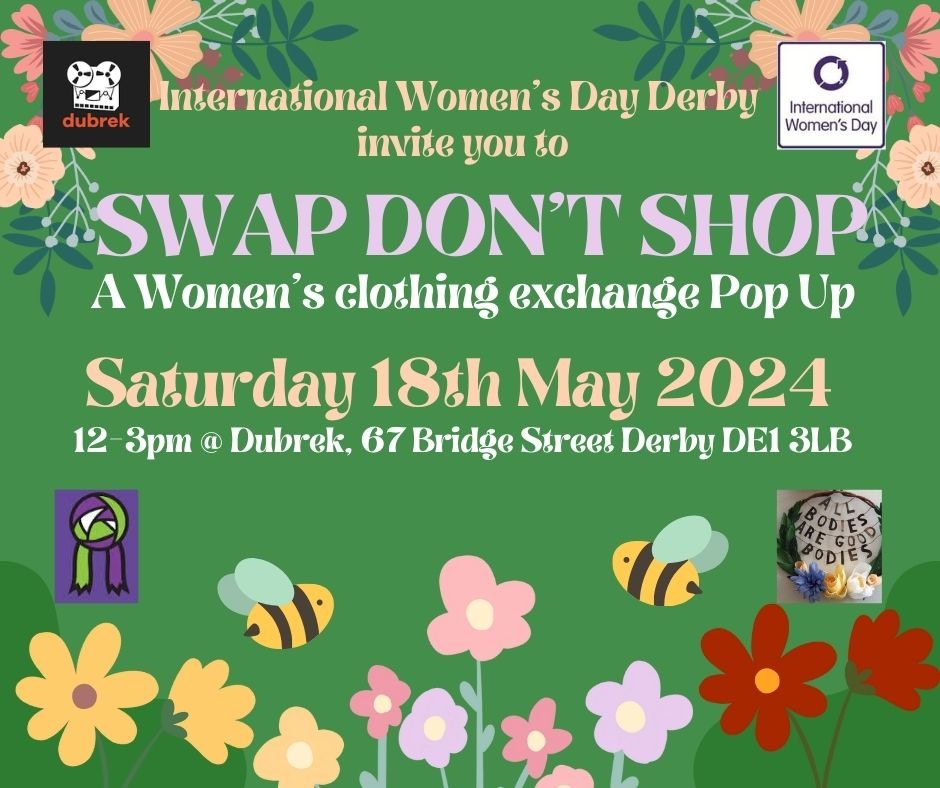 Join us for eco-thrift, fundraising & friendship at the Swap Don't Shop - Women's Clothing Exchange Pop Up 12-3pm this Saturday 18th May at @dubrek Bring decent pre-loved items to swap for new-to-you clothes or pick up items for £1-£2 donations @DerbyDaysOut @Derby_Women #Derby