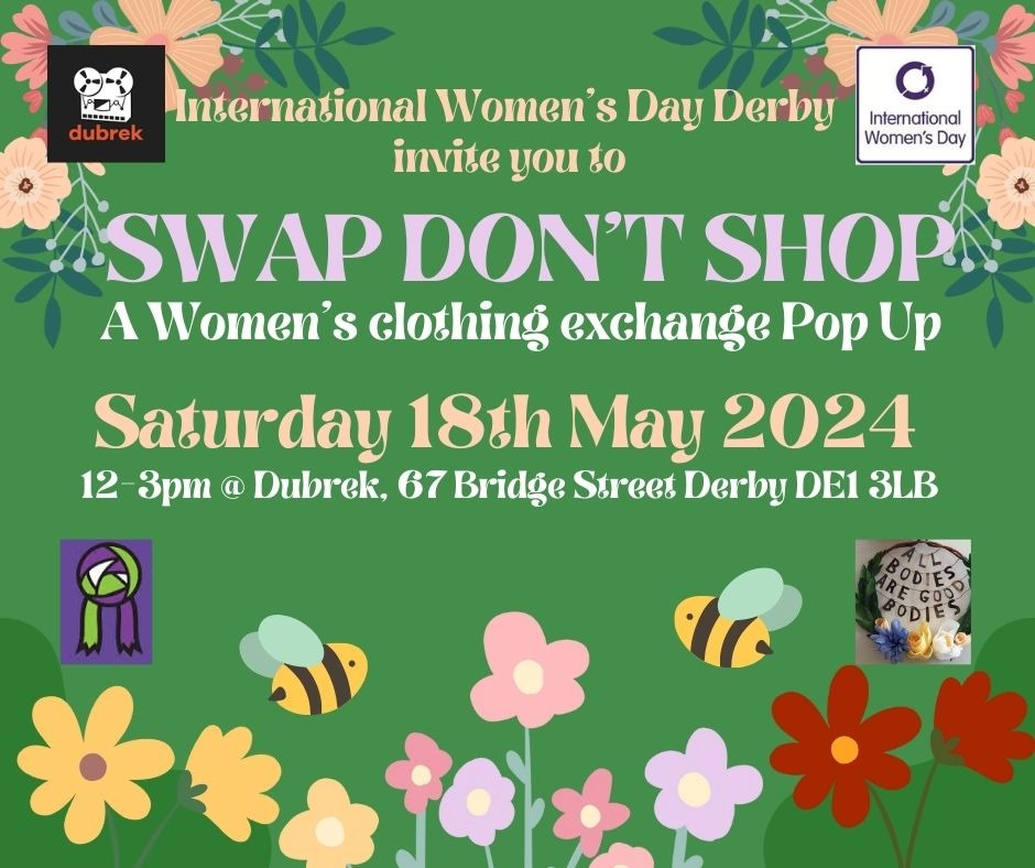 Int'l Women's Day #Derby (@womensdayderby) on Twitter photo Join us for eco-thrift, fundraising & friendship at the Swap Don't Shop - Women's Clothing Exchange Pop Up 12-3pm this Saturday 18th May at <a href="/dubrek/">Dubrek</a> Bring decent pre-loved items to swap for new-to-you clothes or pick up items for £1-£2 donations
<a href="/DerbyDaysOut/">DerbyDaysOut</a> <a href="/Derby_Women/">Derby Women's Centre</a> #Derby Join us for eco-thrift, fundraising & friendship at the Swap Don't Shop - Women's Clothing Exchange Pop Up 12-3pm this Saturday 18th May at <a href="/dubrek/">Dubrek</a> Bring decent pre-loved items to swap for new-to-you clothes or pick up items for £1-£2 donations
<a href="/DerbyDaysOut/">DerbyDaysOut</a> <a href="/Derby_Women/">Derby Women's Centre</a> #Derby