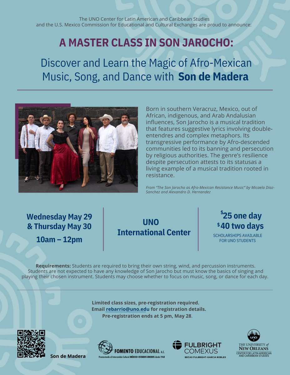 We are proud to announce our Jarocho Music Master Classes Please participate and/or help us promote this unique opportunity with Grammy Best Latin Jazz Album '23 Award recipient, Ramón Gutierrez and Lucía Gutierrez, winner of the Sarah Vaughan International Jazz Vocal Competition