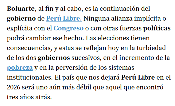 Traduciendo el editorial de @elcomercio_peru :
'Sabemos que este gobierno NO es de Peru Libre, por eso como es funcional a nuestros intereses(que casi siempre son los mismos que los del fujimorismo y sus aliados de derecha ) entonces lo dejamos hasta el 2026.El país? no importa.