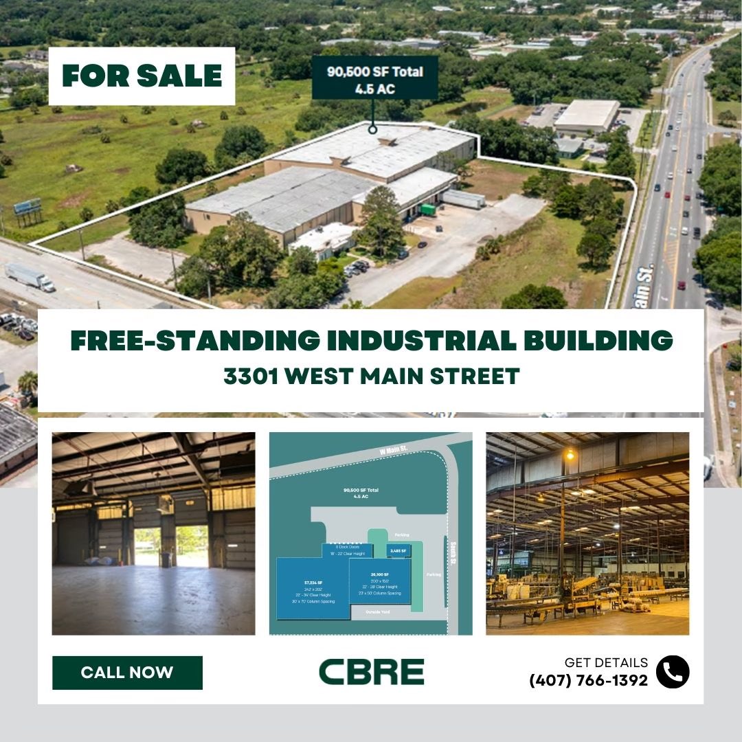 Prime Industrial Opportunity: 90,500 SF Freestanding Building in Leesburg, FL! With 87,000 SF of warehouse space and 3,500 SF of office space, this property has 22-ft ceilings, 10 exhaust fans, 8 dock doors, and 4 drive-in doors. Situated off Hwy 44 with high visibility to