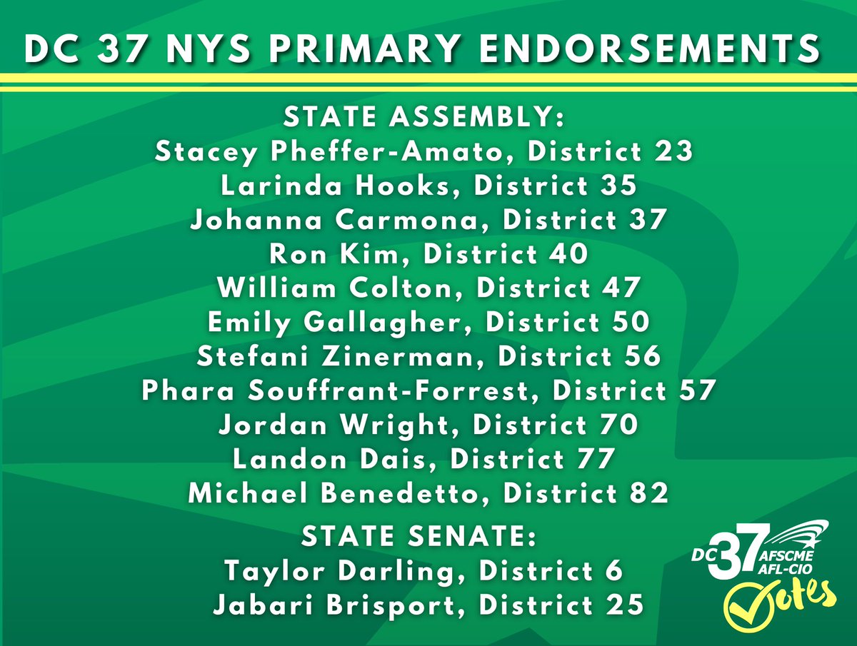 DC 37 is proud to endorse the following additional candidates for the 2024 State Primary Elections: View the full list of candidates our DC 37 members support for the upcoming primaries: dc37.net/PAC/political
