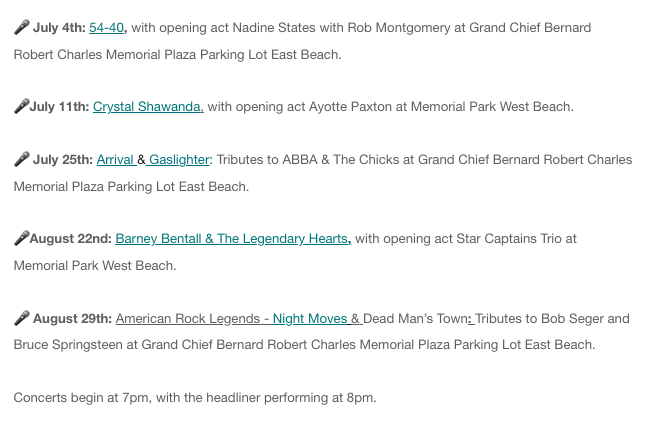 Just announced: 'Concerts at the Pier' series dates in White Rock featuring @5440 (they're everywhere!), @crystalshawanda, ABBA/Chicks tributes, @barneybentall & Springsteen/Seger bands. Presented by @WhiteRock_BIA this summer.