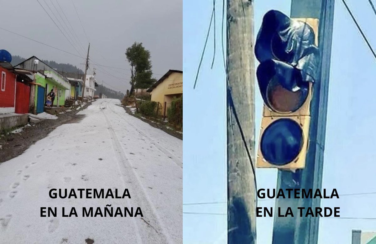 Guatemala, cielo e  infierno al mismo tiempo. ❄️ 🔥 Las calles de Chalanchac, Tejutla, San Marcos se pintan de blanco por fuerte granizada. 

#Guatemala #CambioClimatico #OlaDeCalor #TraficoGT #TransitoGT #ClimaGt #Sismogt