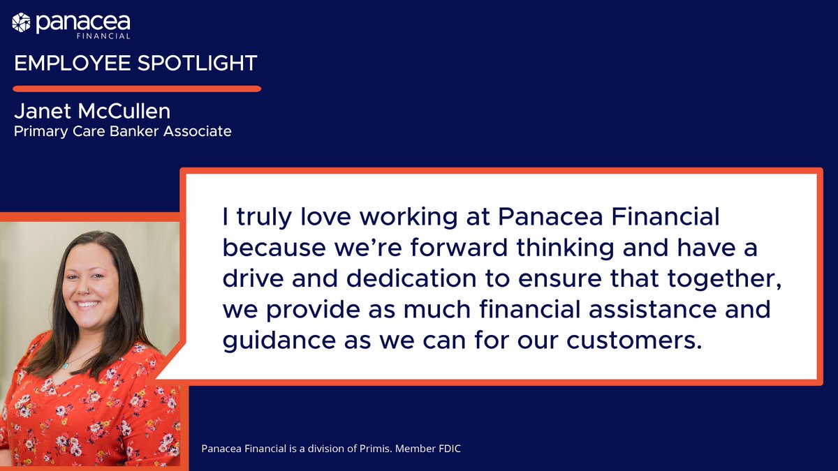 Janet has been working with Panacea Financial for almost 3 years and officially joined the team about 6 months ago. Her kindness and work ethic have a positive impact on Panacea customers and employees daily. Thank you Janet!