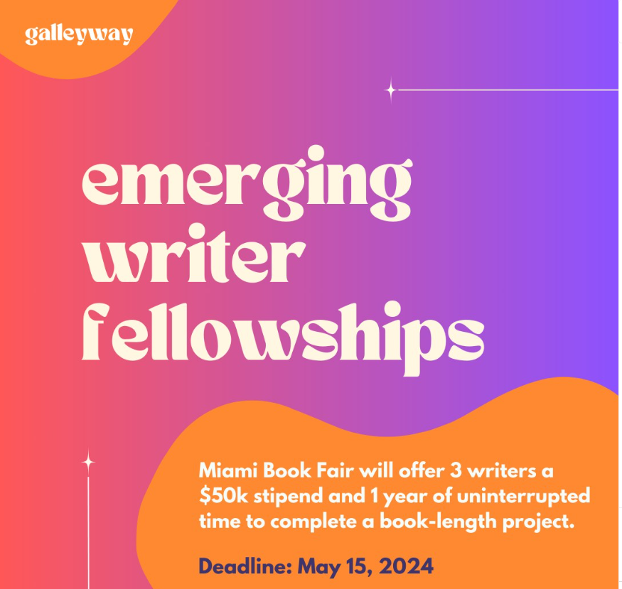 The Miami Book Fair is offering 3 writers a $50k stipend and 1 year of uninterrupted time to complete a book-length project! The deadline to apply is rapidly approaching, May 15, 2024. miamibookfair.com/fellowships/