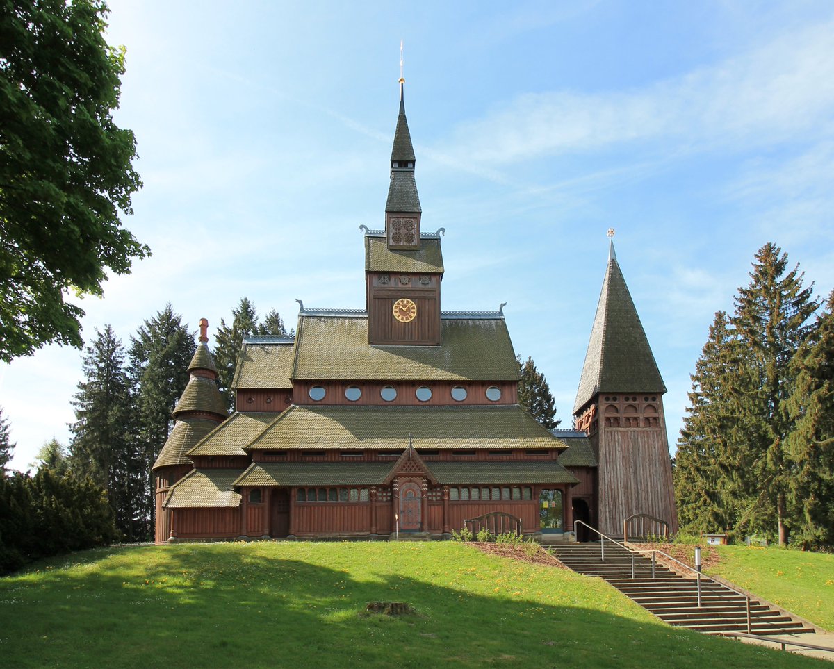 The Lutheran Gustav Adolf Stave Church and consecrated in 1908 in Hahnenklee, a borough of Goslar in the Harz mountains, Germany.

Just learned of this church today and I love it.