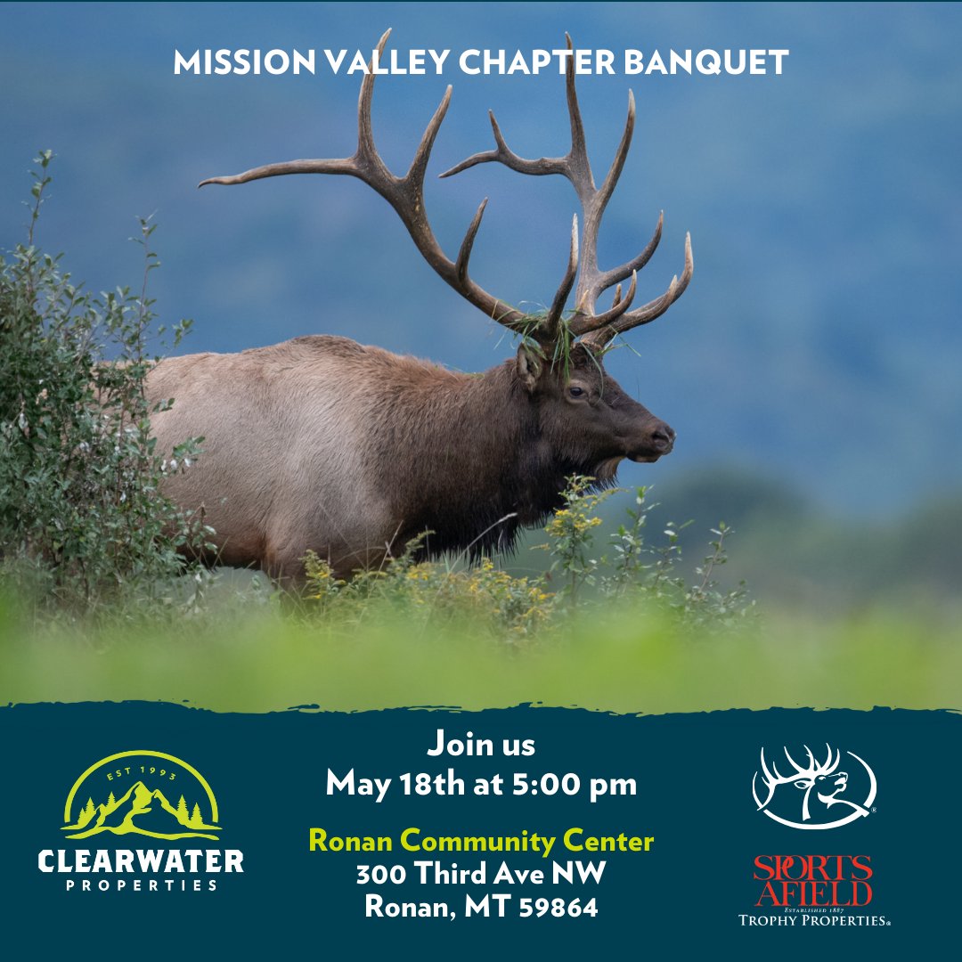 YourMontana's tweet image. Clearwater Properties is honored to donate 24 specially engraved 40th Anniversary Edition RMEF Kimber 1911, 45ACP! #RMEF #StakeYourClaim® #ClearwaterProperties
Come to Ronan, Montana, for the Mission Valley Chapter Banquet at 5:00p.m.  May 18th, 2024.
👉 
rmef.org/events/