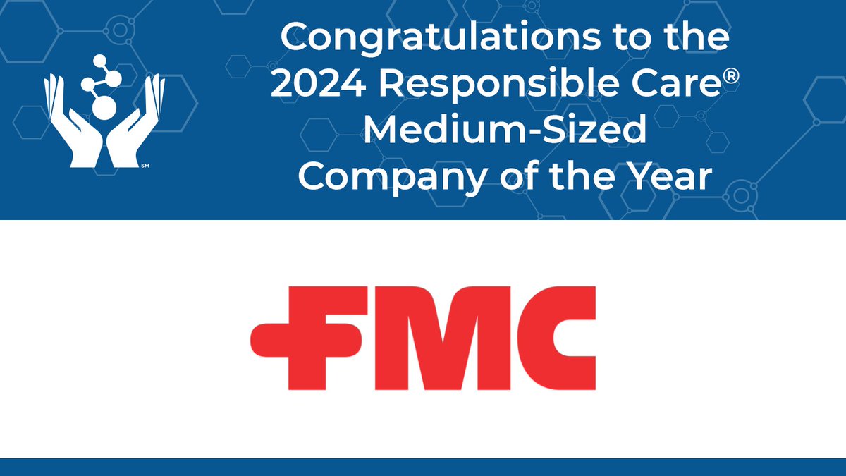 Congrats to @ExxonMobil for winning the 2024 Responsible Care® Company of the Year in the Large Size Category and to @FMCCorp for Medium Size Category! Kudos to both for exceptional leadership, performance, and environmental stewardship under #ResponsibleCare. #RCSConf2024