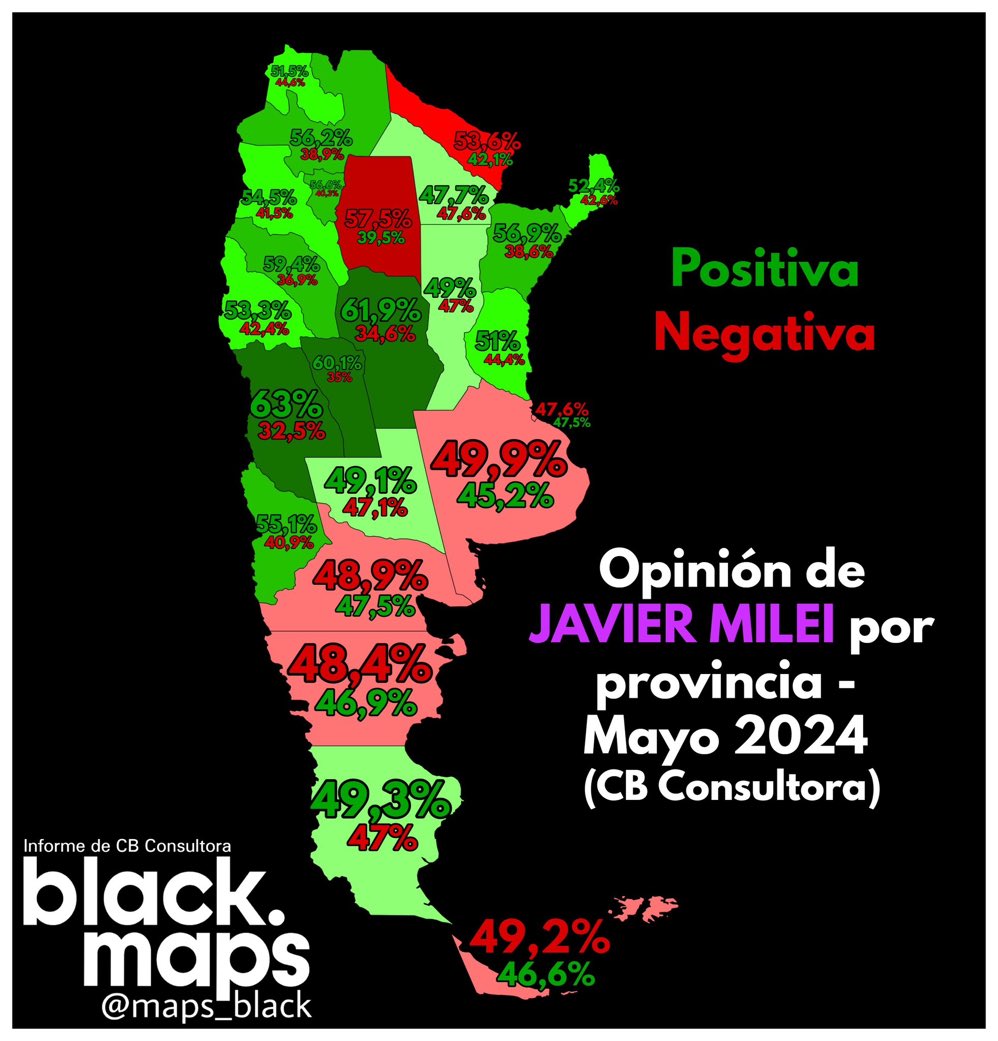 Positive and negative view on Milei per province: