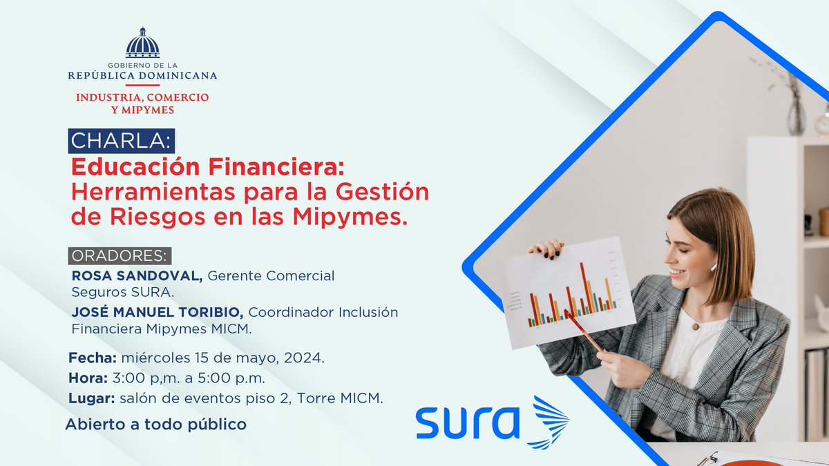 El viceministerio de Fomento a las Mipymes, te invita a participar en la charla “Educación Financiera: Herramientas para la Gestión de Riesgos en las Mipymes”, con la cual podrás dotarte de principios y herramientas financieras para facilitar el manejo de tus finanzas personales