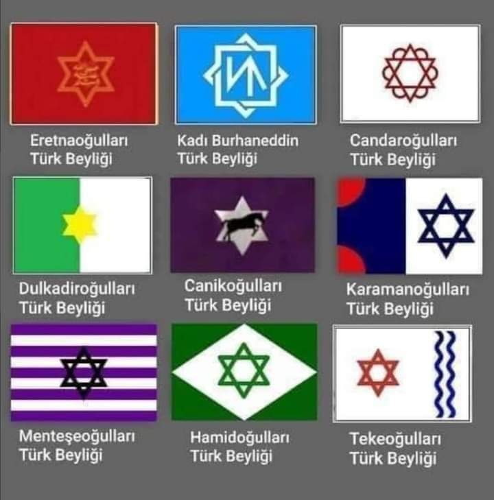 Bazı Türk beyliklerinin bayrakları.