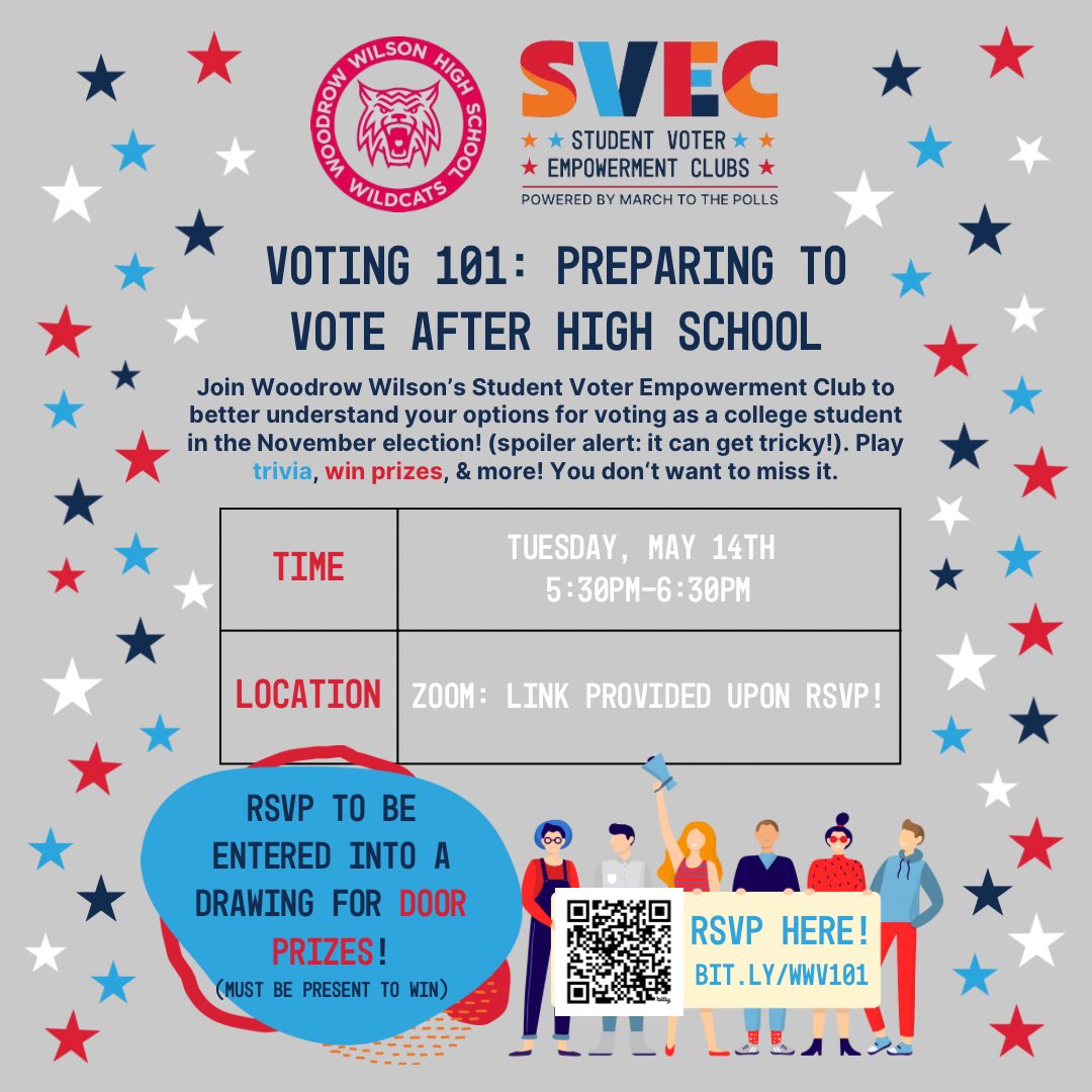 🚨🚨🚨TOMORROW!!🚨🚨🚨 Join us virtually to learn how to cast your ballot confidently this fall, no matter where life takes you after HS graduation! RSVP here for a chance to win prizes, too!: bit.ly/wwv101