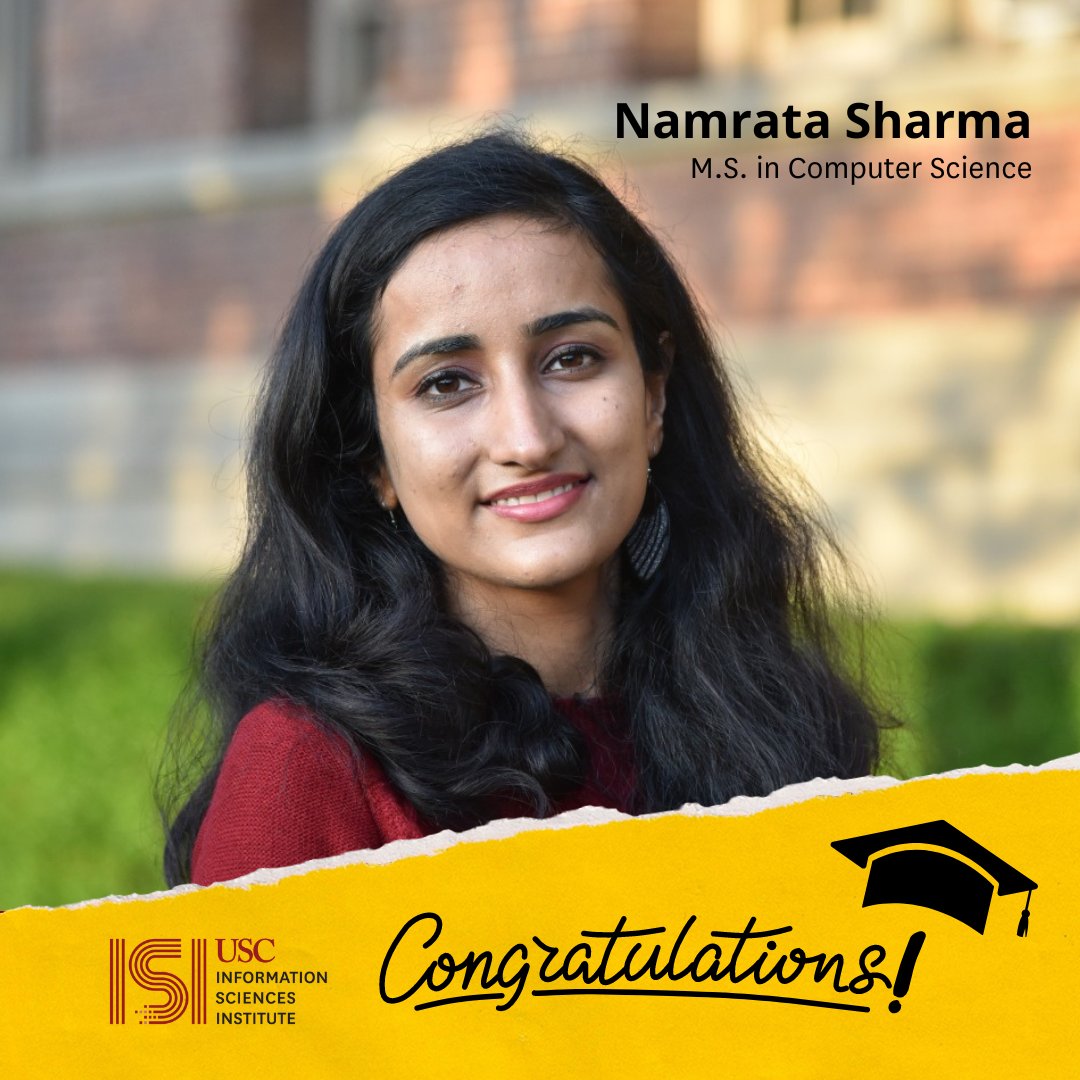 Join us in congratulating our graduating ISIers! Namrata Sharma has earned a M.S. in Computer Science under advisor @caknoblock. Following graduation, Namrata hopes to contribute to impactful projects in healthcare. ⁠ Read more here: bit.ly/44EPFj4 @USCViterbi @USC